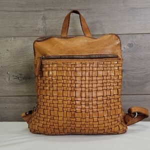 Vilenca Holland for Anthropologie Woven Tan Leather Backpack